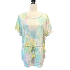 Tribal Jeans Coastal Vibes Tie Dye Knit Top Beachgrass Green Yellow Size S NWT